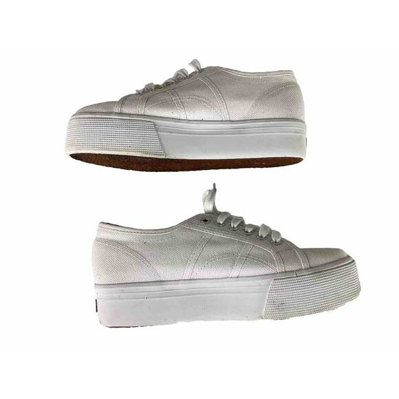 Superga 2790 Platform Sneaker Womens White Canvas Shoes Lace Up Size 8 - Picture 1 of 7